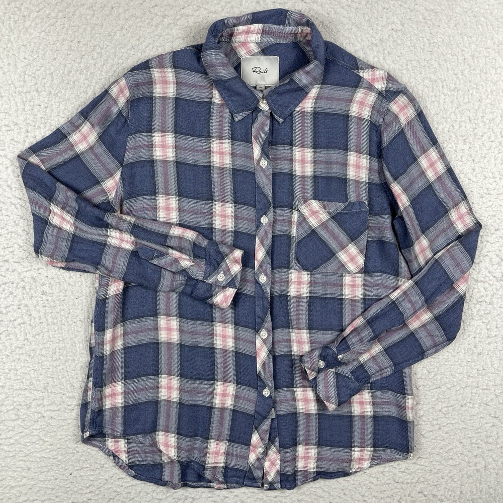 Rails Shirt Womens Medium Hunter Indigo Berry Plaid Casual Workwear Country Top